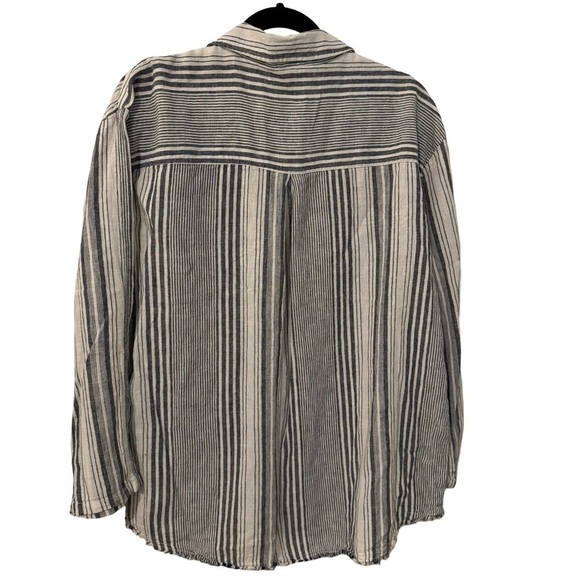 Wonderly Linen/Cotton Collared Denim and White Striped Blouse - Picture 2 of 7